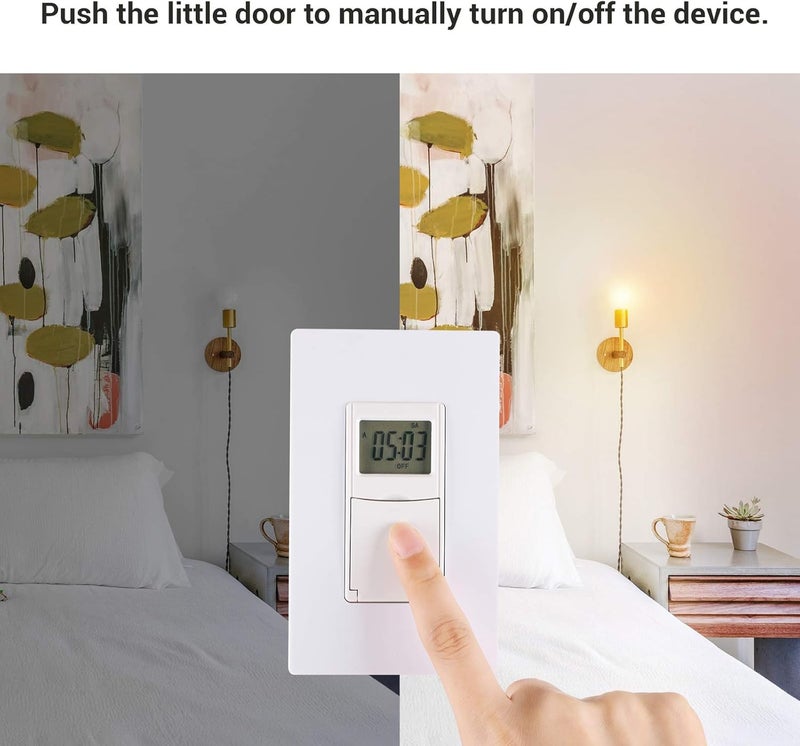 DEWENWILS Indoor in Wall Timer Switch for Light, Single-Pole,7 Day, 7 ON/Off Settings, DST RDM Mode, Programmable Digital Switch Timer for Lights, Fans, Motors, Neutral Wire Required, ETL Listed - Image 5